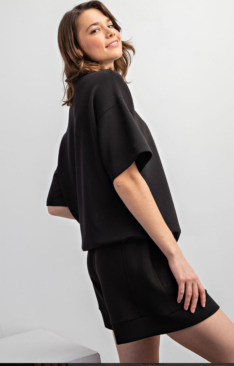 MODAL POLY SPAN MOCK NECK SHORT SLEEVE TOP BUTTER SOFT