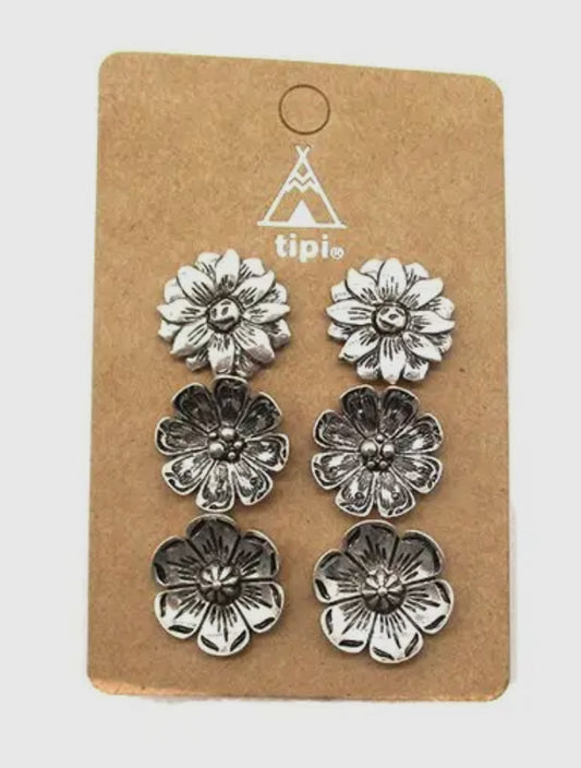Western Flower Concho 3 Pair Post Earring Set