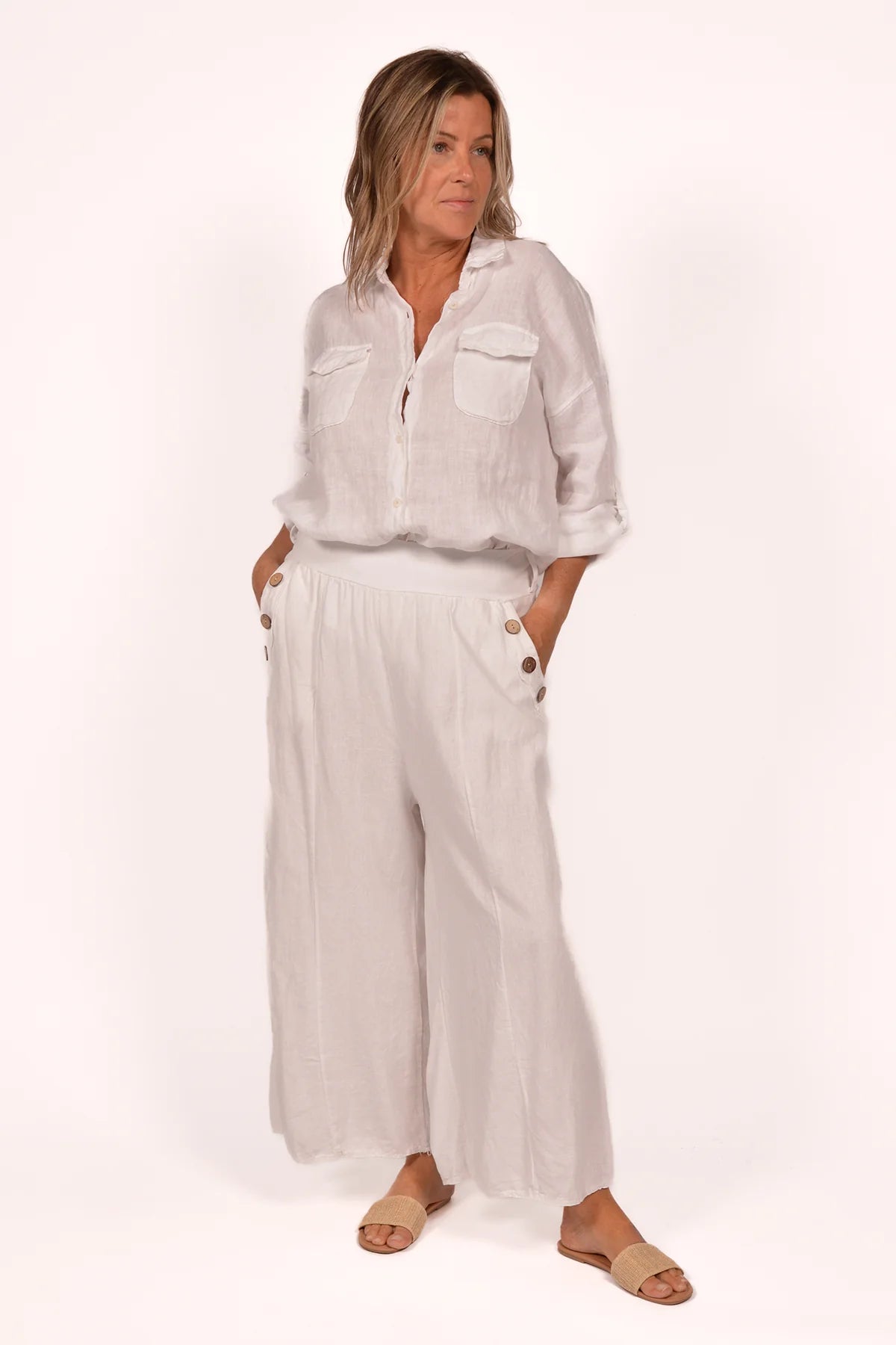 LINEN BUTTON UP TOP Italy Collection O/S
