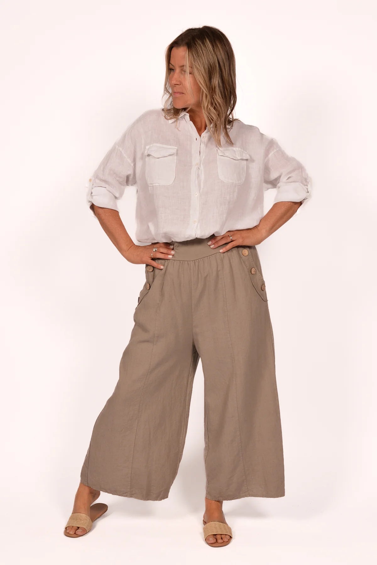 LINEN BUTTON UP TOP Italy Collection O/S