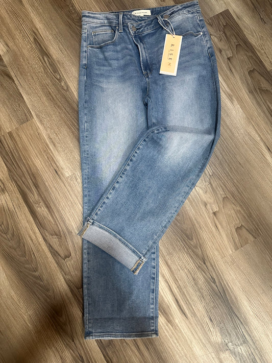 RISEN High Rise Diagonal Button Straight Jeans