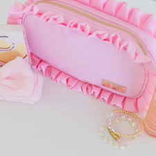 HOLLIS RUFFLED NYLON LARGE CLEAR WINDOW POUCH (monogram available)