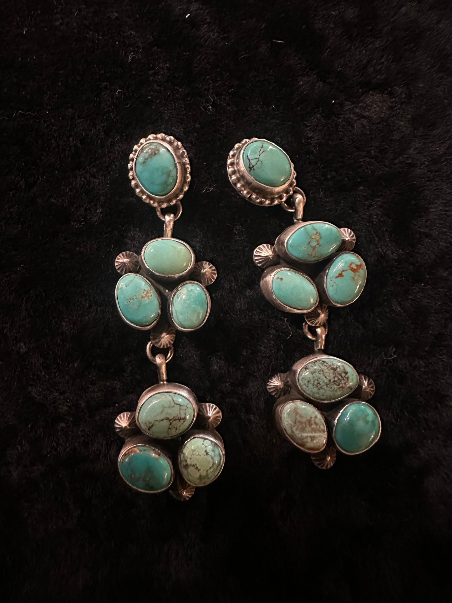 Navajo Handmade SS Kingman Turquoise Earrings Marked