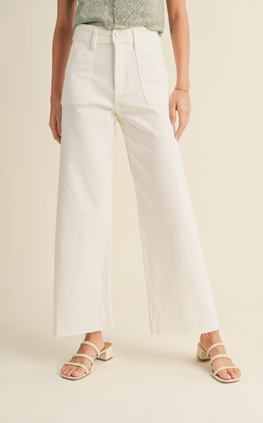 Dye Wash Cotton Stretch Wide Leg Pants