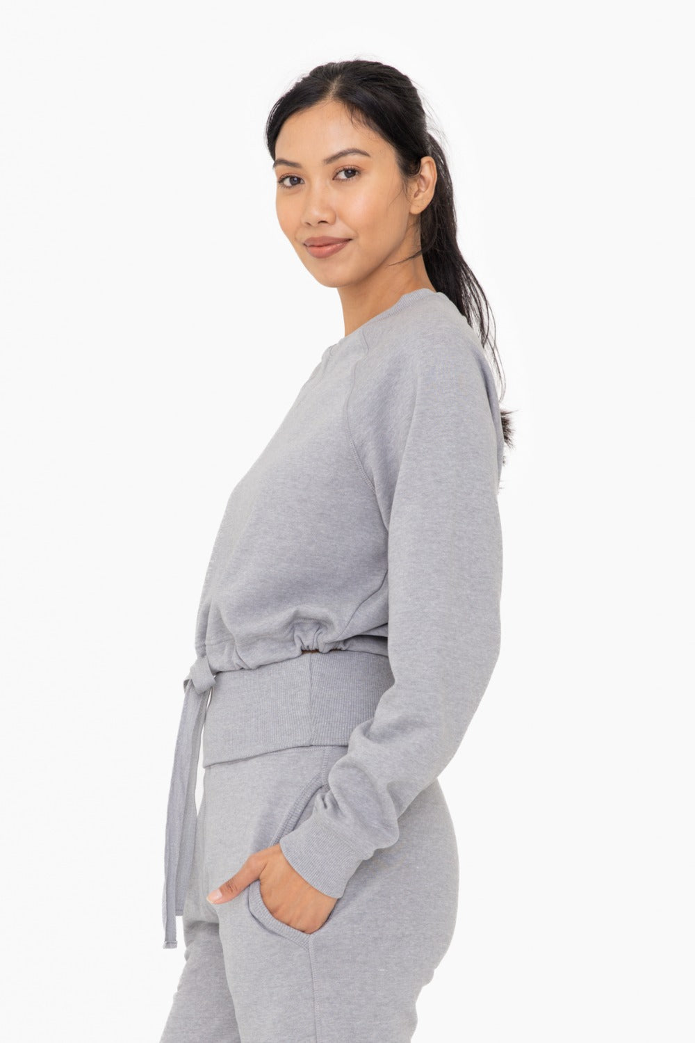 MONO B - BRUSHED WAIST TIE CREWNECK