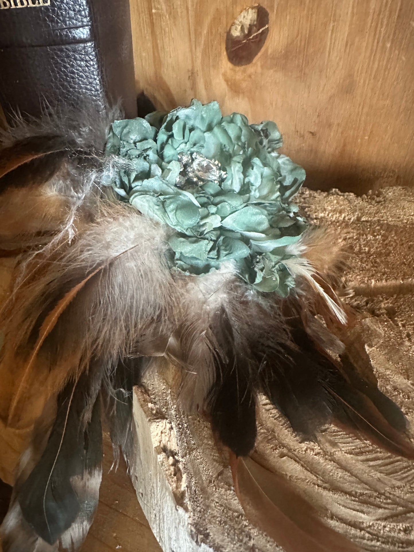 A Rare Bird - Hand Dyed Feathers, Flowers and Sparkle Hat Pin