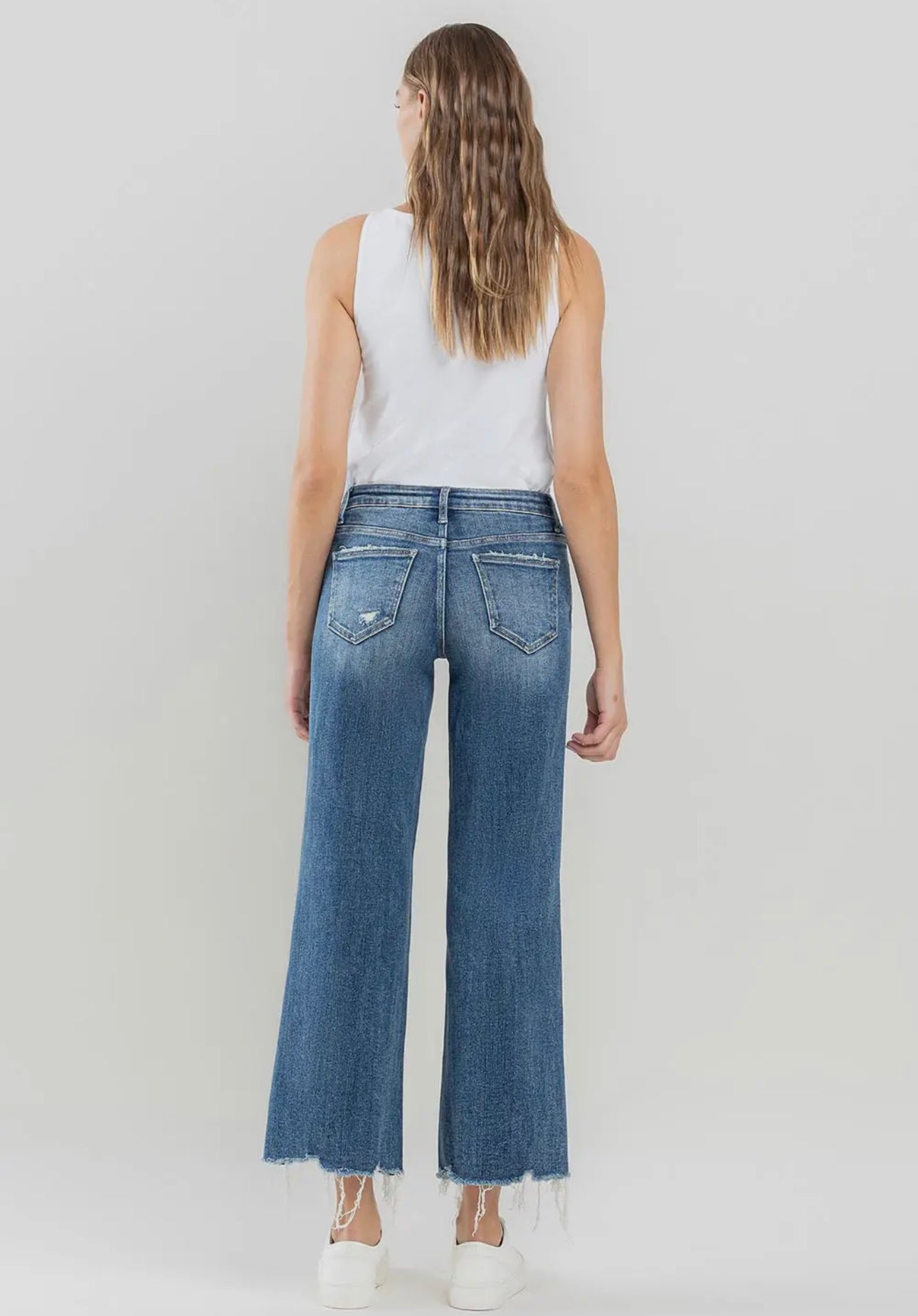 Vervet Lovervet Mid Rise Raw Hem Crop Wide Leg Jeans
