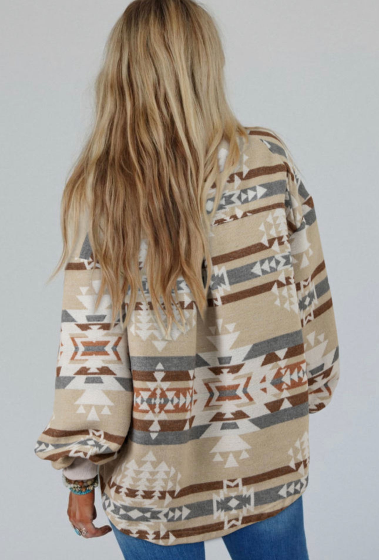 Aztec Print Collared Flap Pocket Pullover