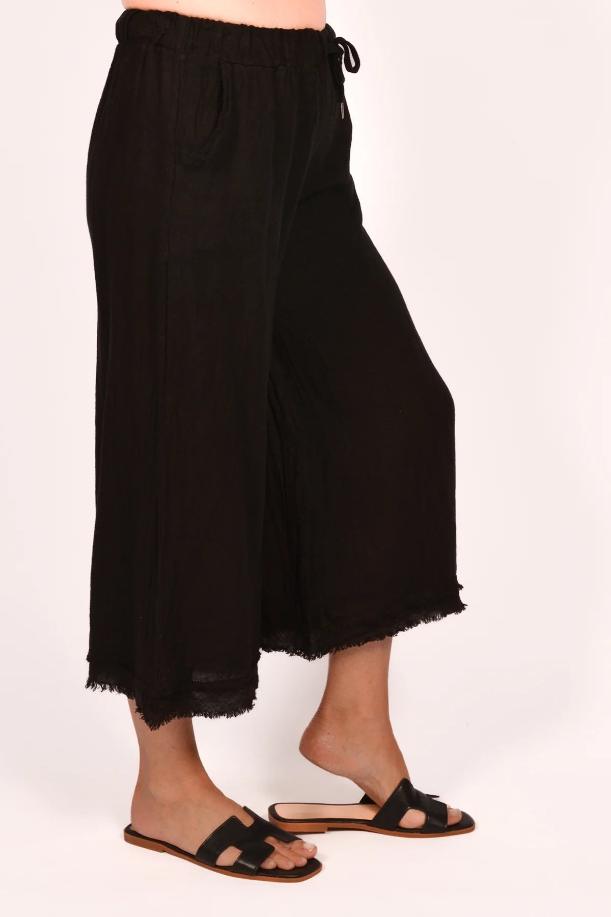 BE LINEN FRAYED EDGE PANTS Italy Collection O/S
