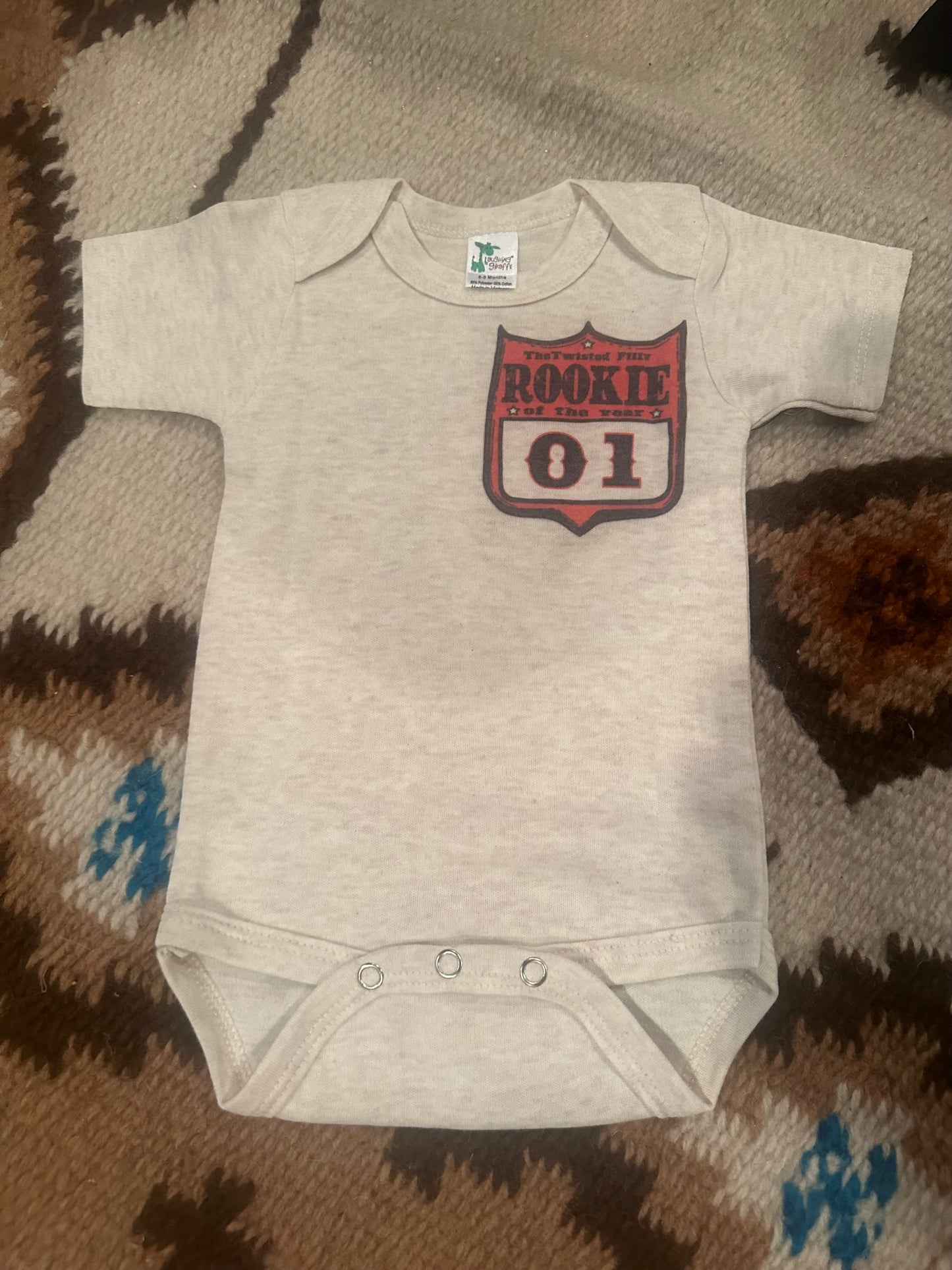 Rookie Of The Year Rodeo Back Number - S/S Infant One Piece Onesie 0-3 months - Oatmeal