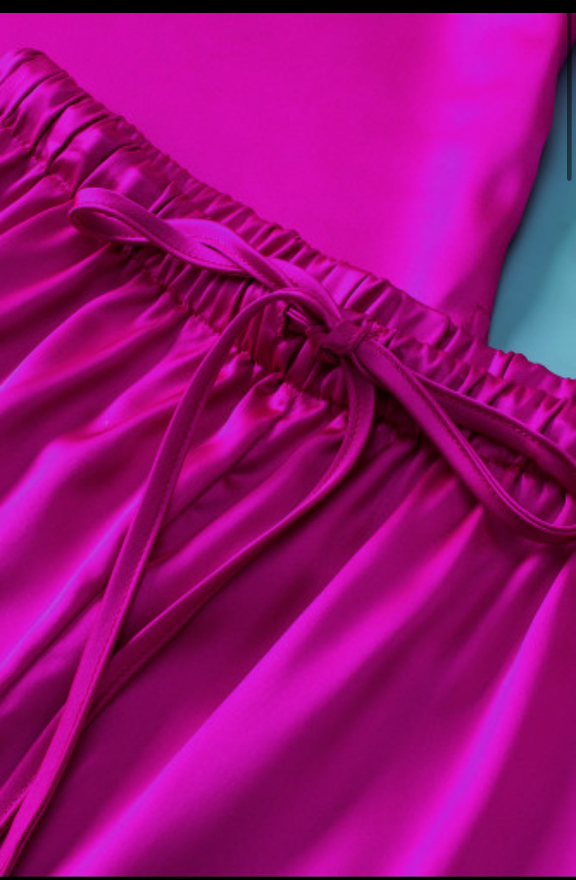 Bright Pink Satin V Neck Tee and Drawstring Shorts Set