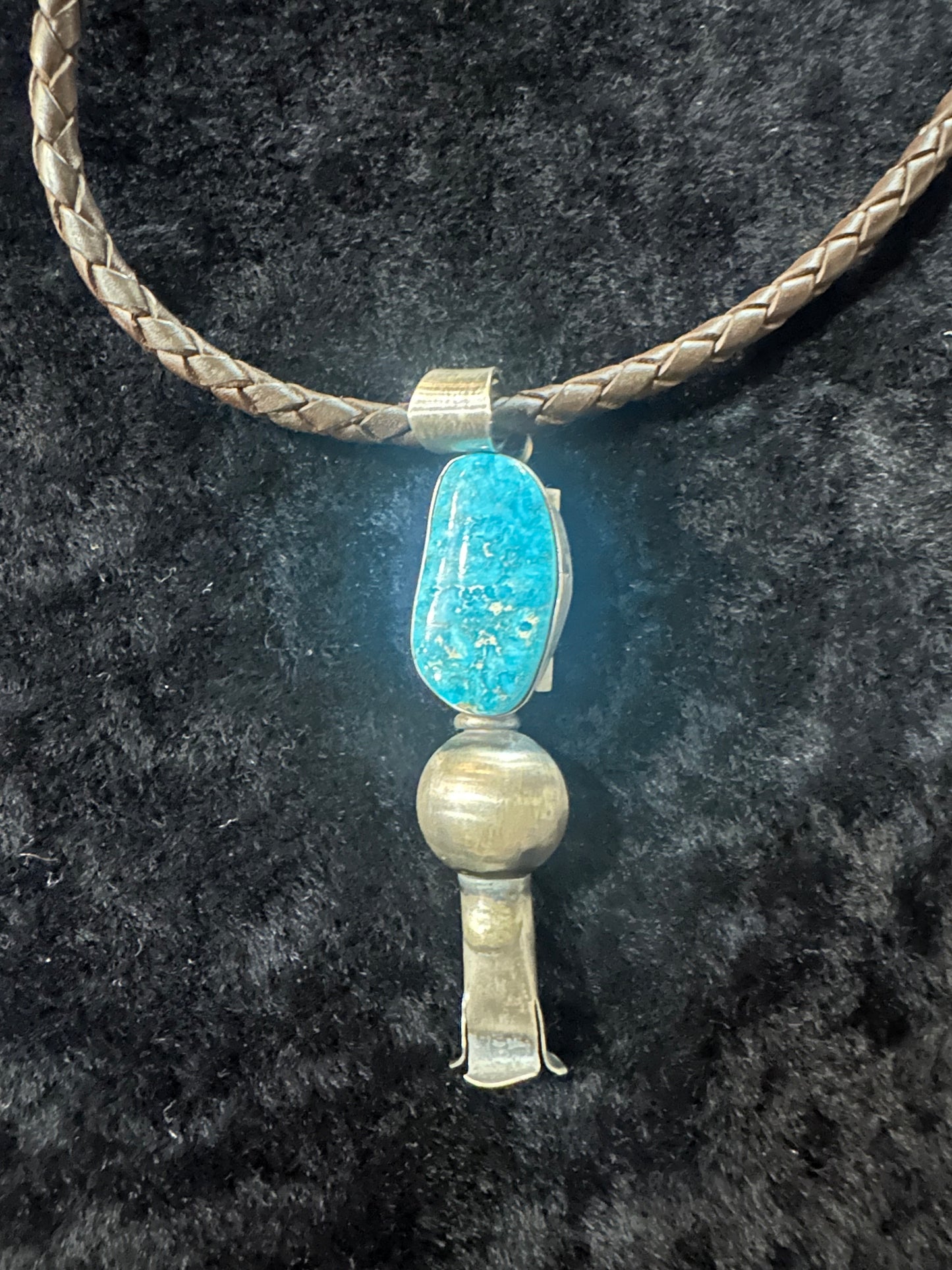Sterling Silver Navajo Marked Handmade Kingman Turquoise Blossom Necklace