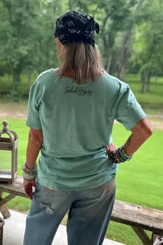 Moondance V-Neck Pocket Raw-edge Tee by Jaded Gypsy
