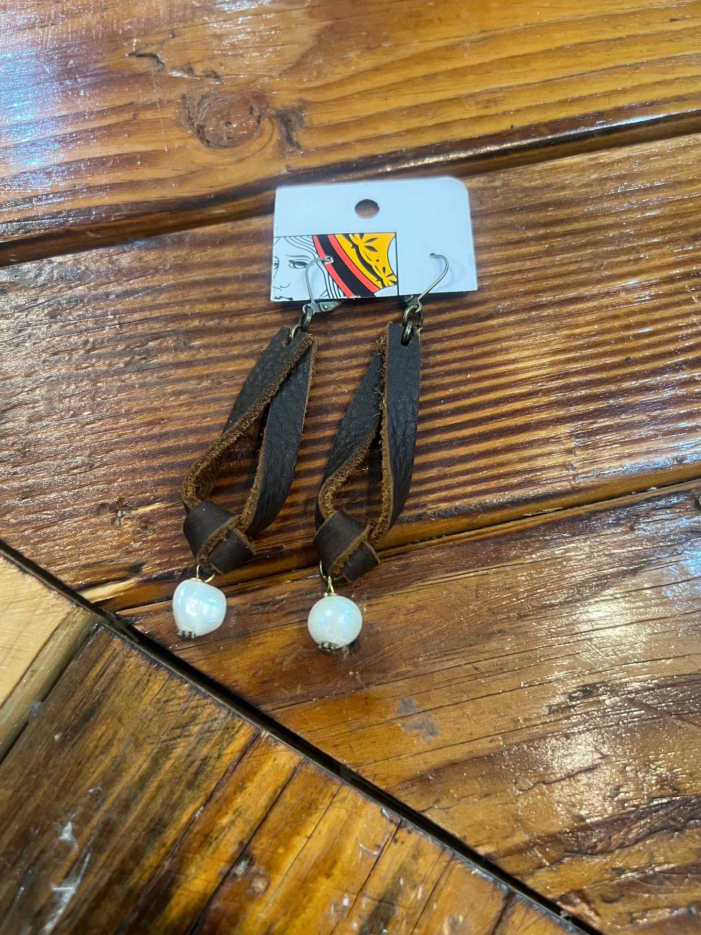 Kodiak Leather Pearl Drop Earrings