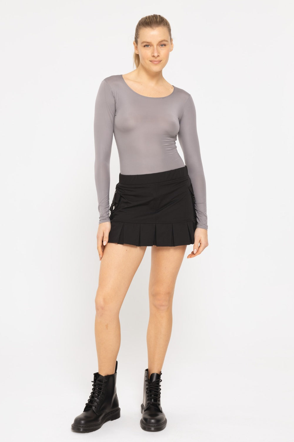 METALLIC SCOOP NECK LONG SLEEVE BODYSUIT