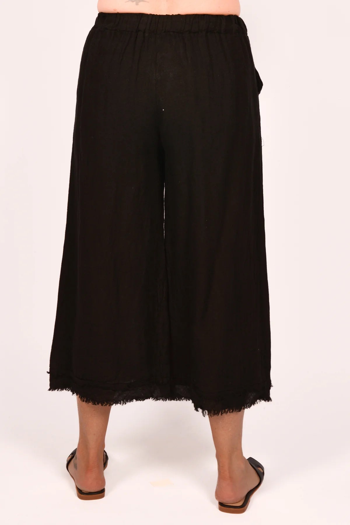 BE LINEN FRAYED EDGE PANTS Italy Collection O/S