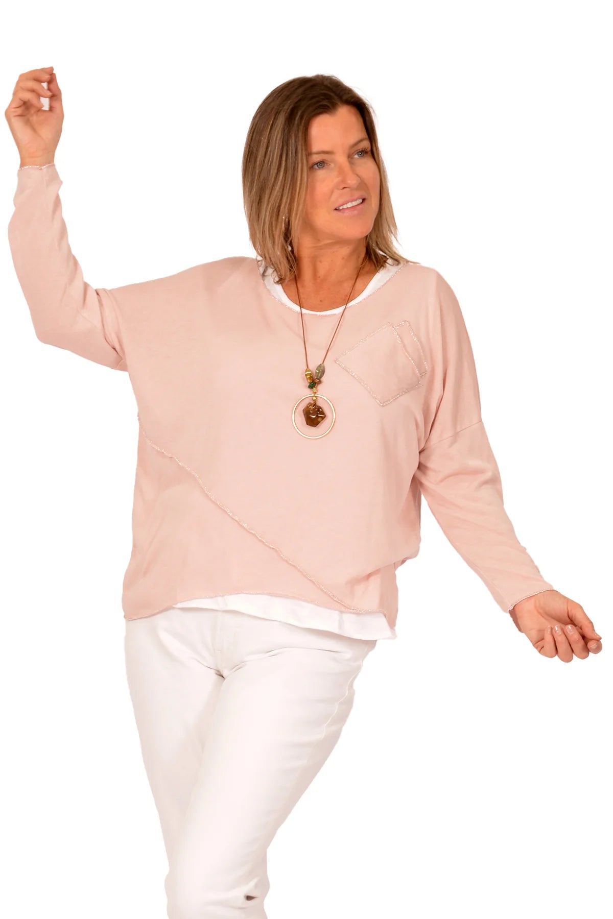 Made In Italy Double Layer Sweater POCKET FRONT TOP W/LUREX o/s