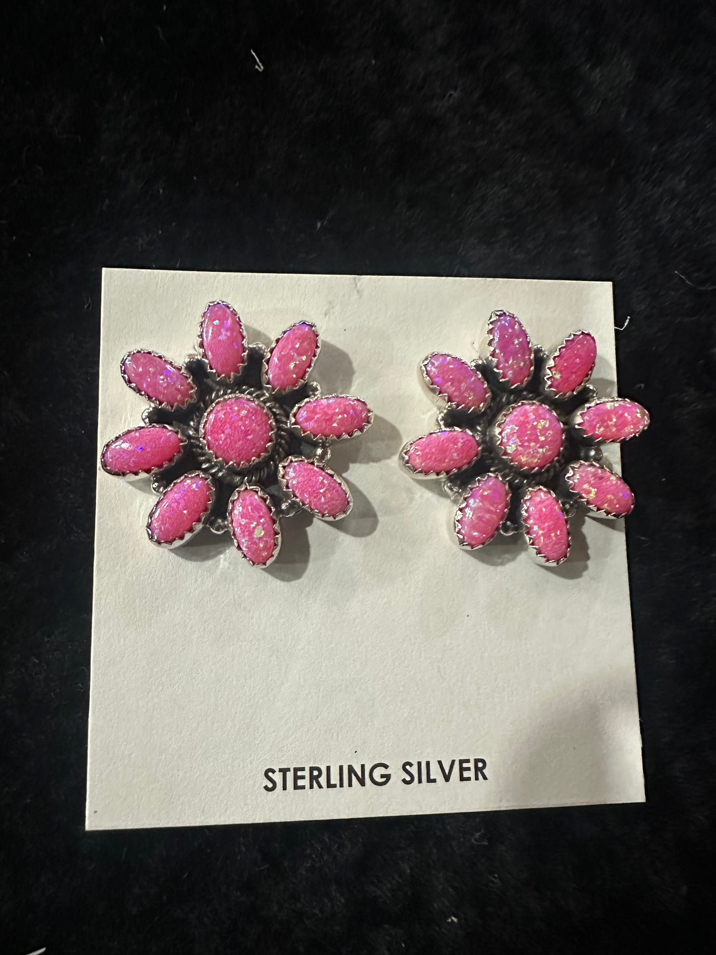 Sterling Silver Handmade Pink Opal Earrings