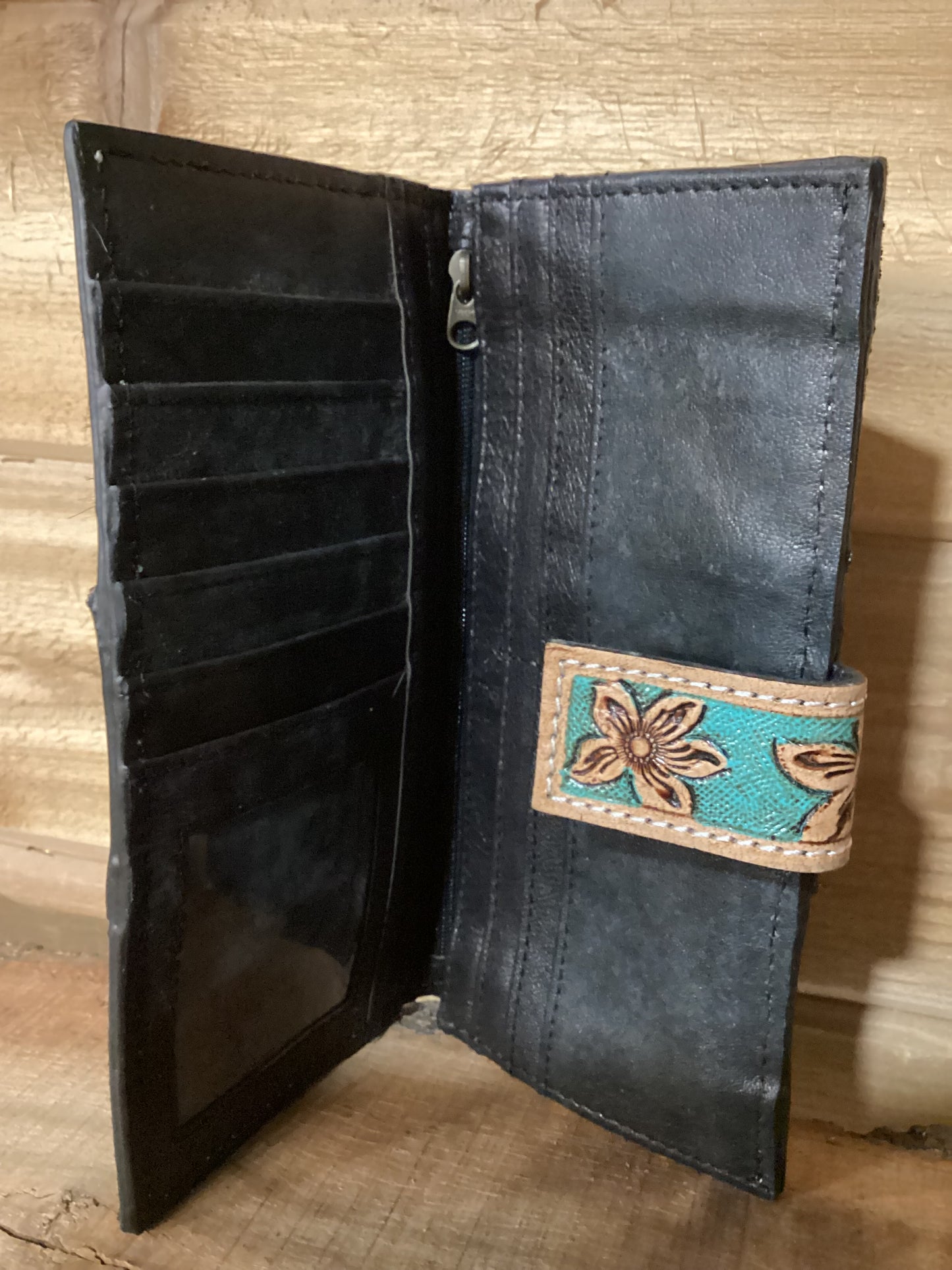Tooled Genuine Leather Hair on Hide Wallet