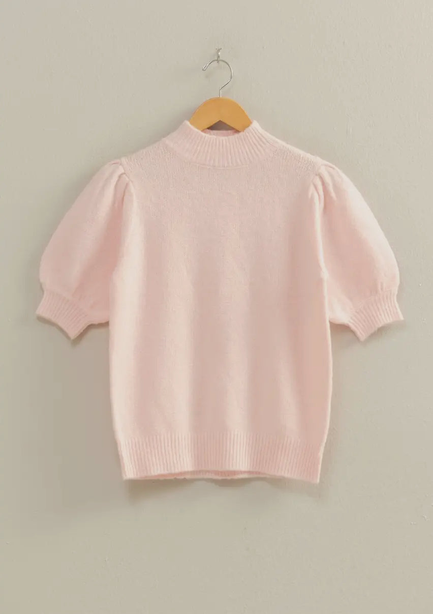 Short-Sleeve Ribbed Sweater with Puff Sleeves
