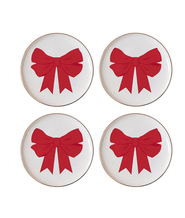 Mary Square Plate Appetizer Set of 4 Red Bow