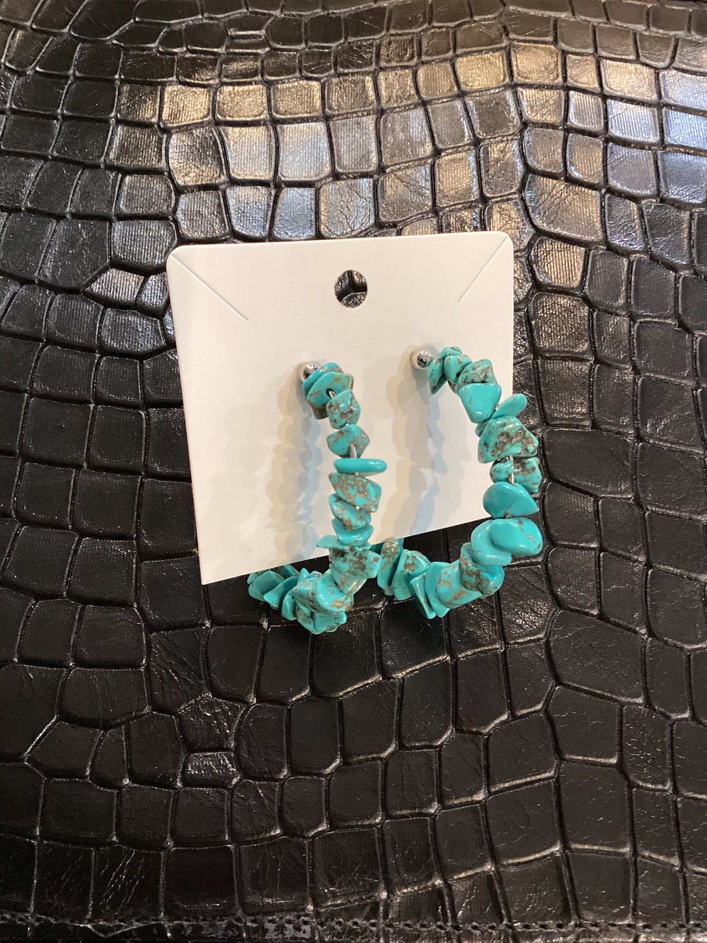 Faux Turquoise Chip Hoops