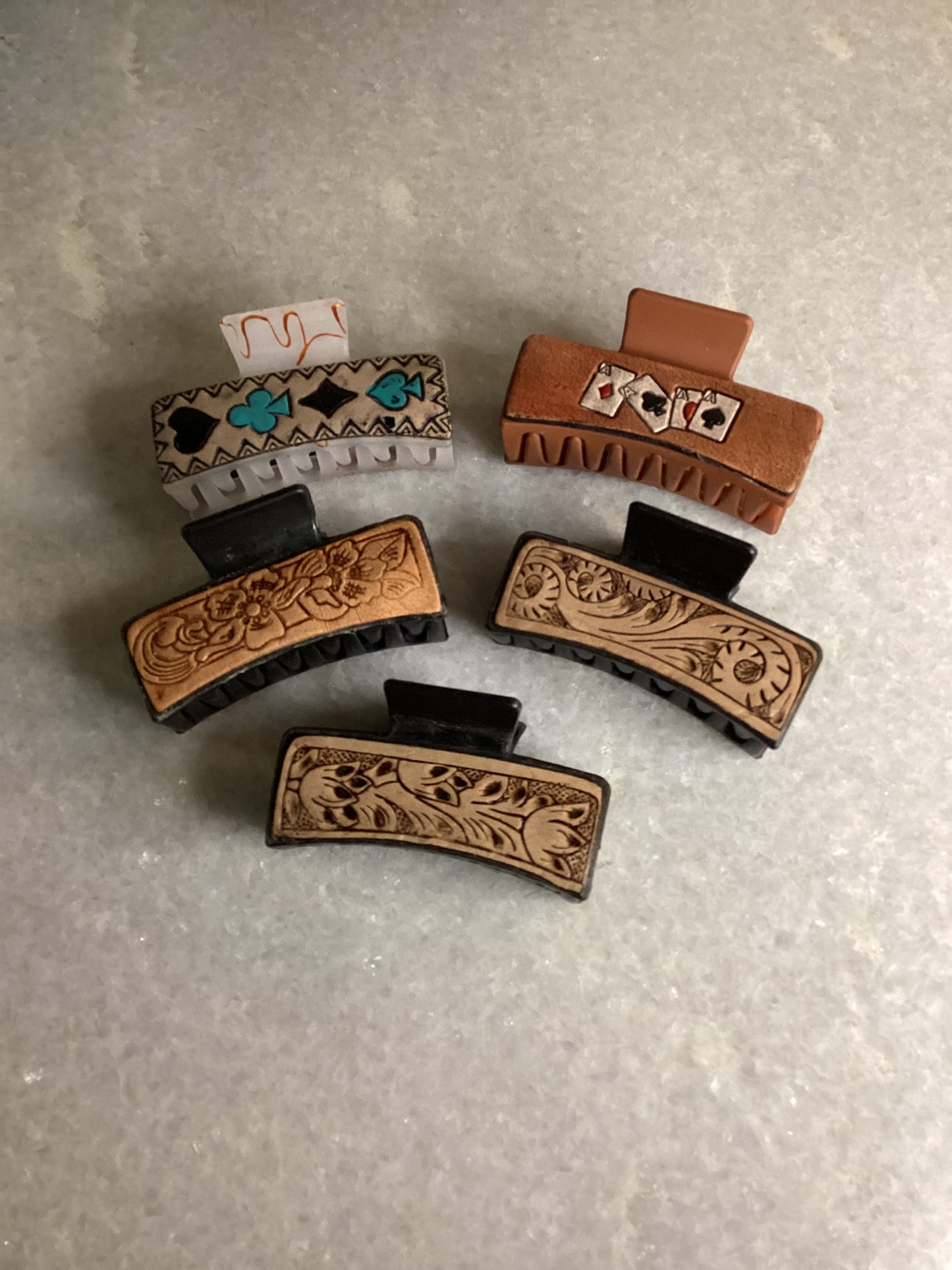Tooled Leather Hair Claw Clips
