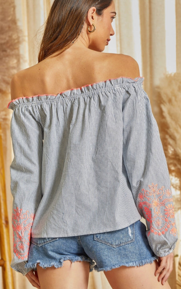 Savanna Jane - Andree’ by Unit - Embroidered Print Striped Top