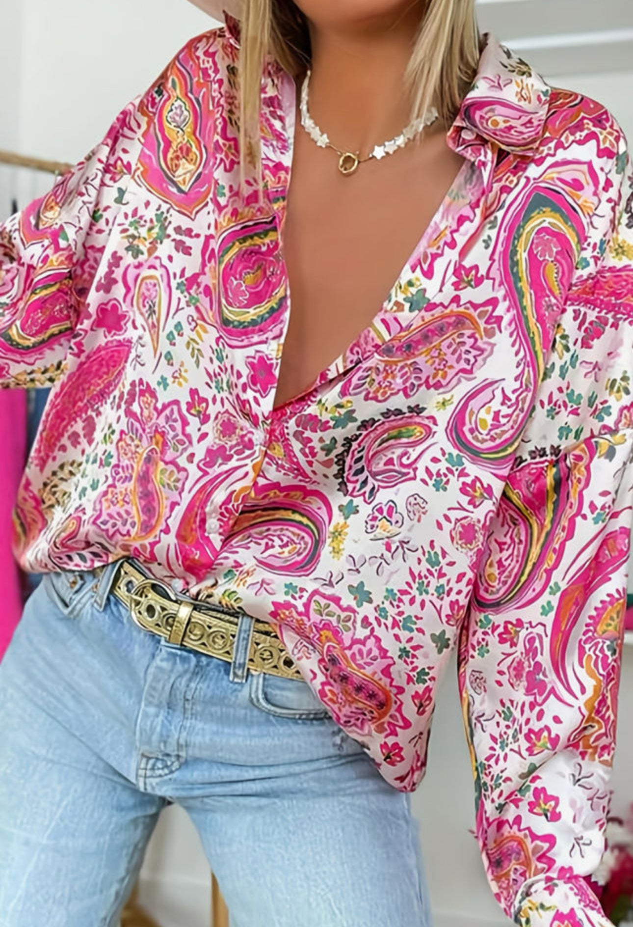 Pink Floral Paisley Printed Casual Shirt