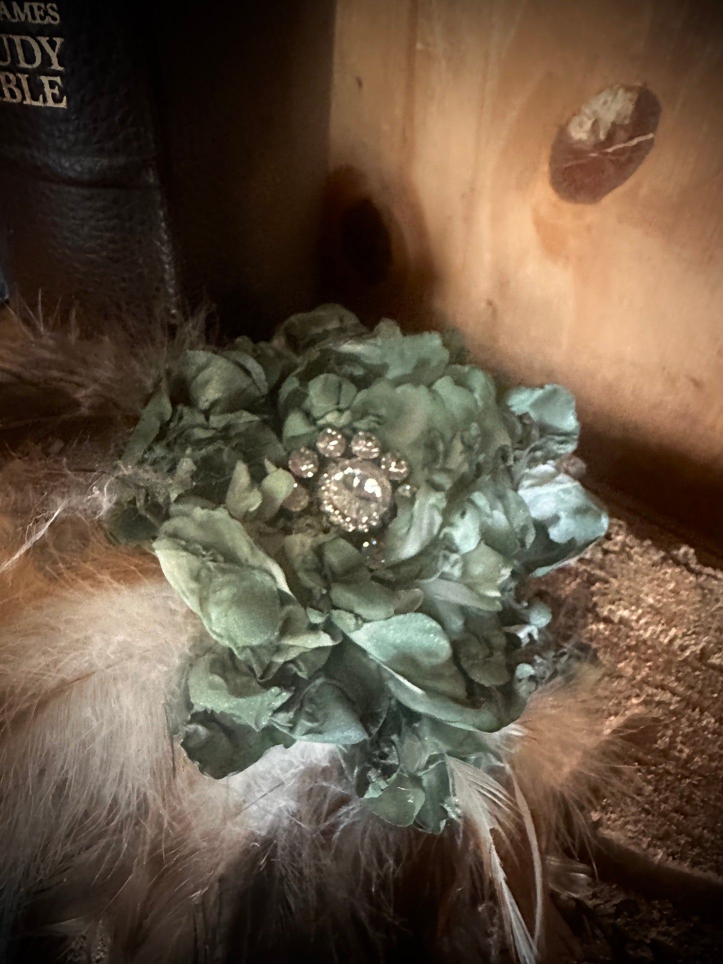 A Rare Bird - Hand Dyed Feathers, Flowers and Sparkle Hat Pin