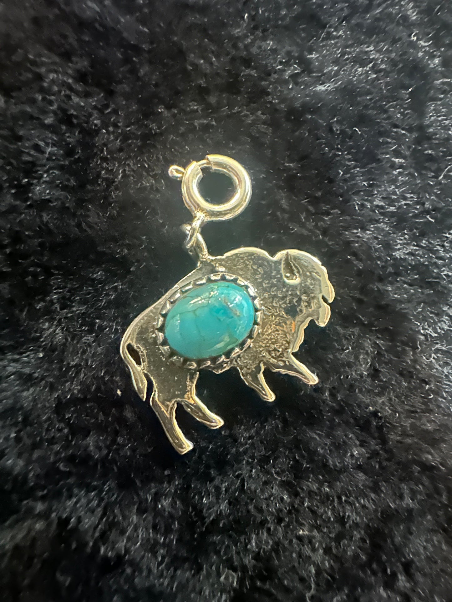 Sterling Silver Kingman Turquoise Charm Buffalo w/ Turquoise