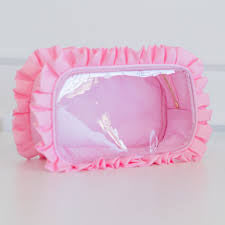 HOLLIS RUFFLED NYLON LARGE CLEAR WINDOW POUCH (monogram available)