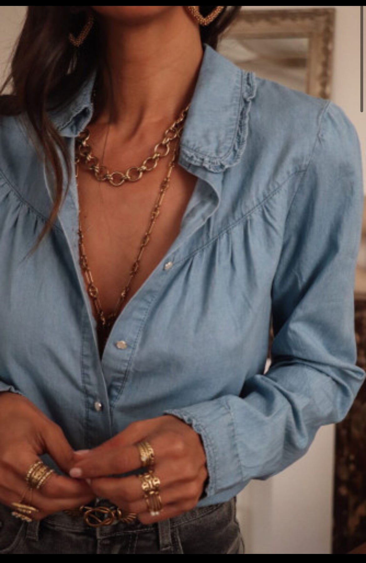 Dusk Blue Turn-down Collar Chambray Shirt