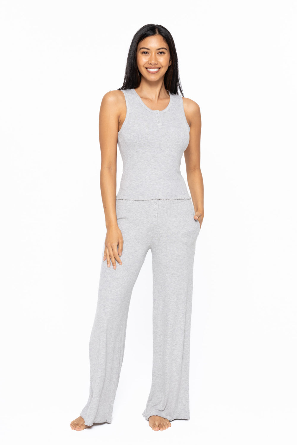 Mono b Bamboo Blend Henley Ribbed Tank Top