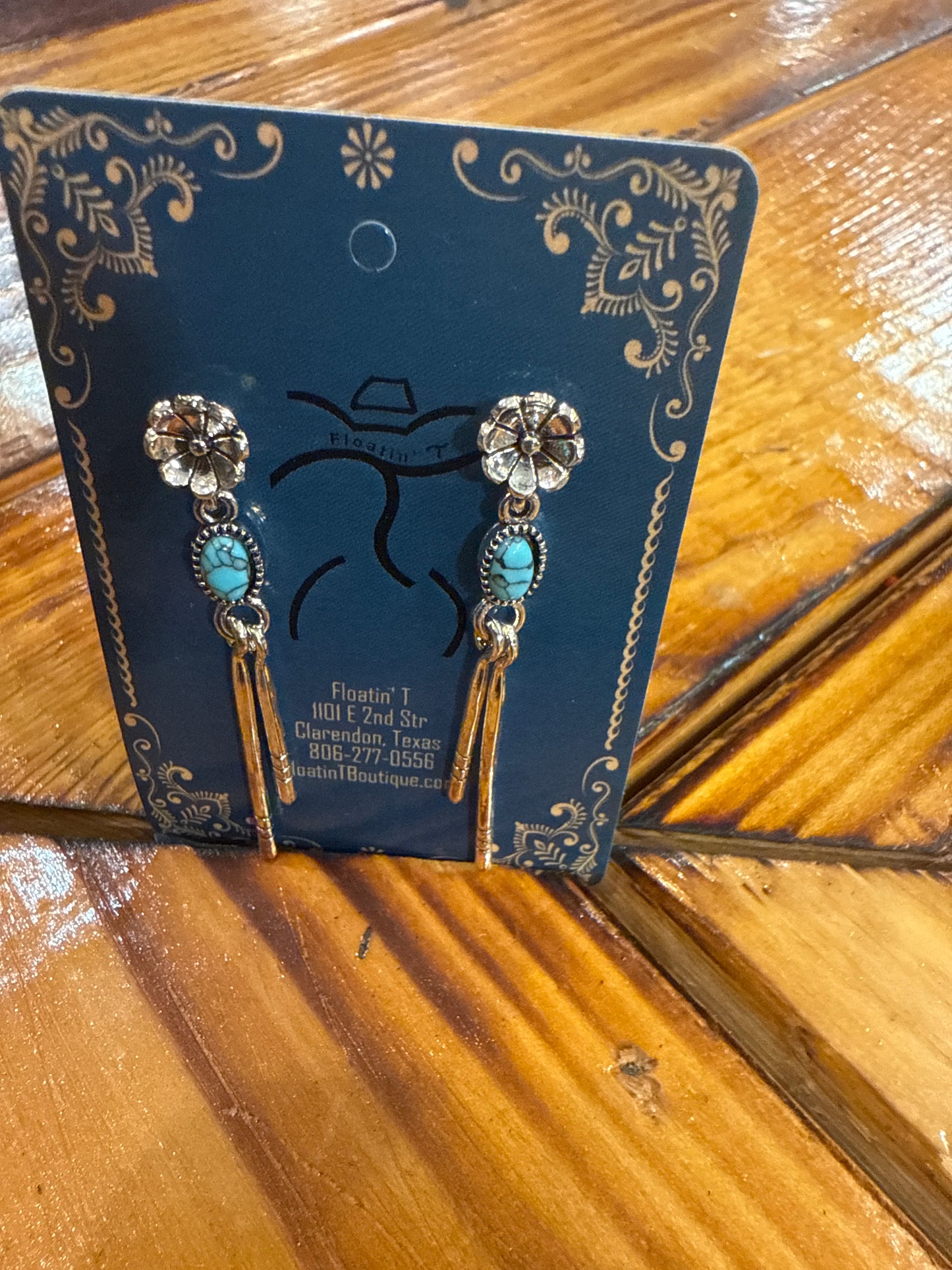 Faux Silver Turquoise Drop Dangle Earrings
