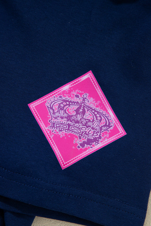Navy Blue Crown Graphic Crew Neck T Shirt