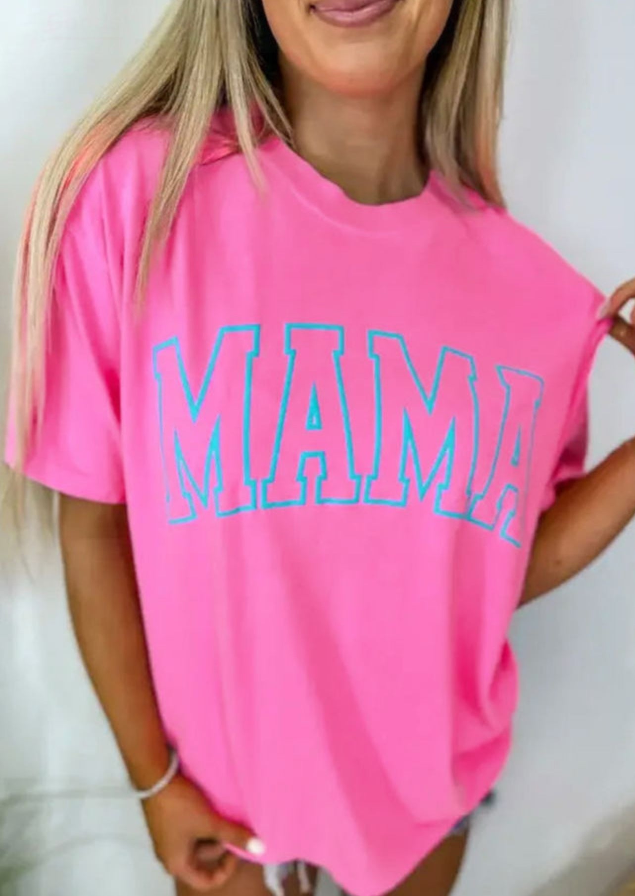 MAMA Letter Graphic Neon T Shirt