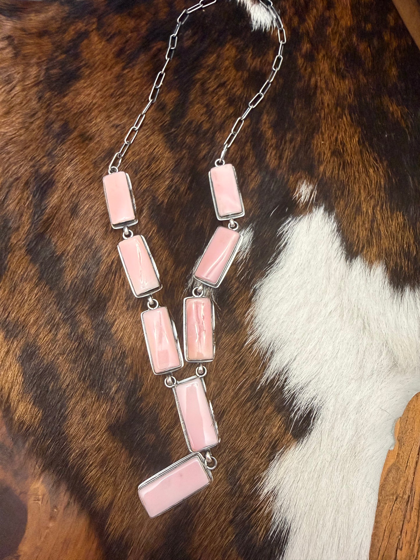 Sterling Silver Pink Conch Navajo Lariat Necklace
