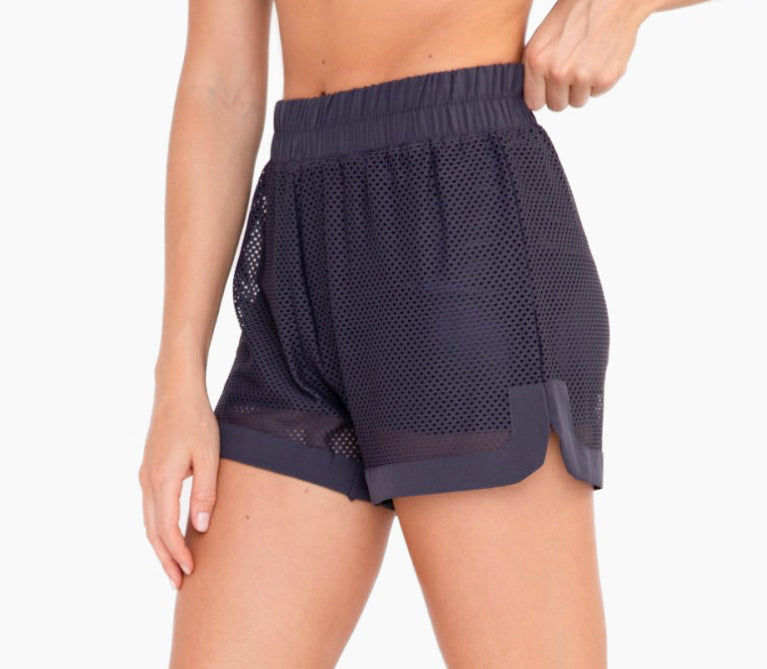 Perforated Mesh Lined Active Shorts Charcoal