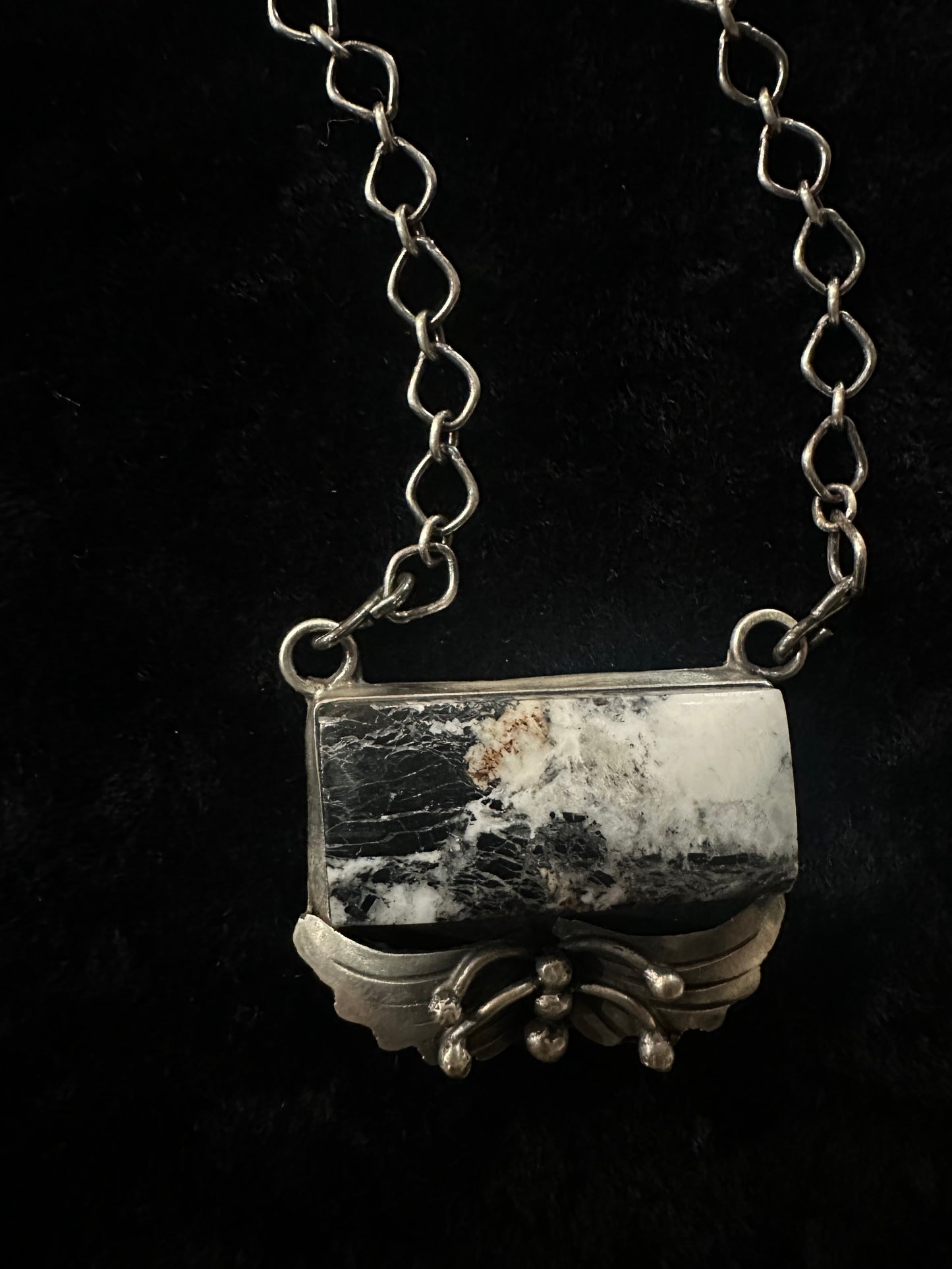 Sterling Silver Navajo Marked Handmade White Buffalo Necklace