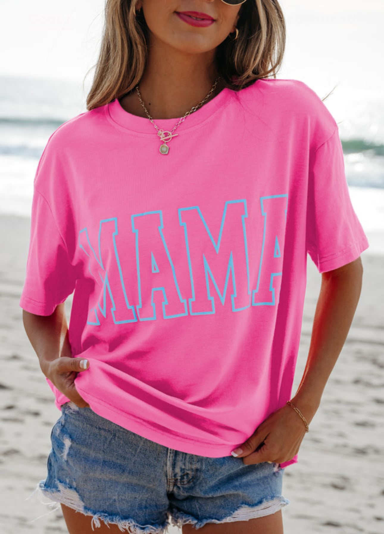 MAMA Letter Graphic Neon T Shirt