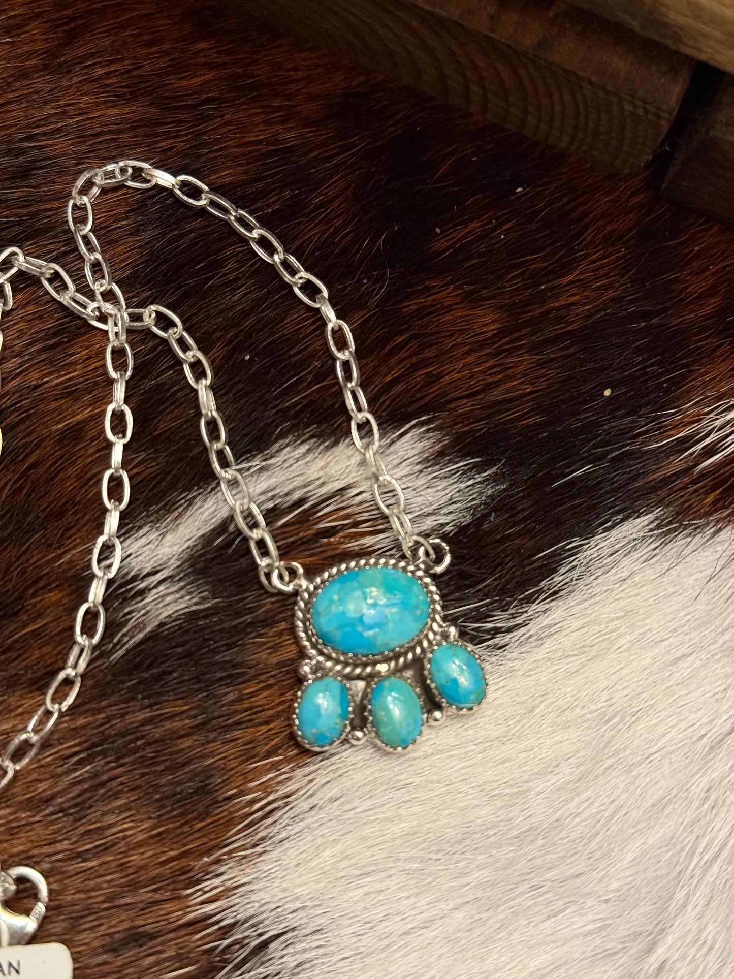 Sterling Silver Handmade Kingman Turquoise Paw Pendant Necklace