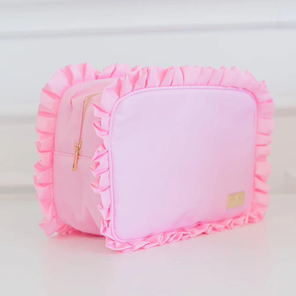 HOLLIS RUFFLED NYLON XL POUCH (monogram available)