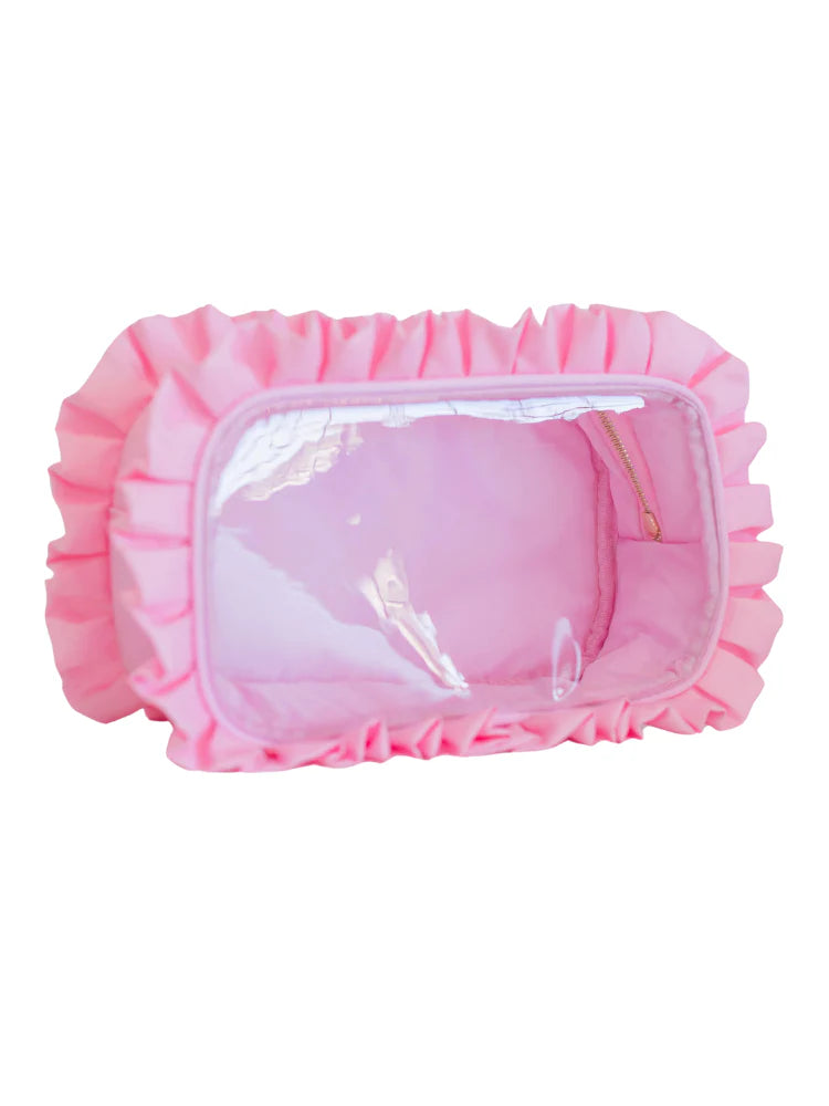 HOLLIS RUFFLED NYLON LARGE CLEAR WINDOW POUCH (monogram available)