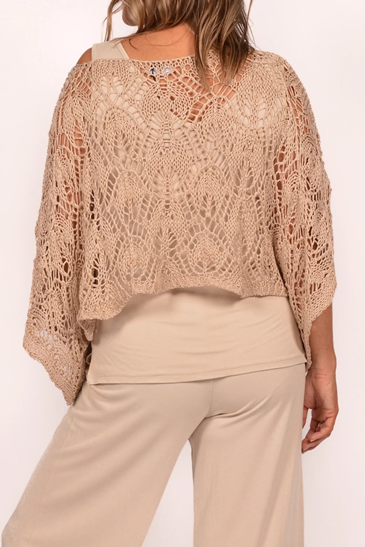 TAN CROCHET KNIT TOP Italy Collection O/S