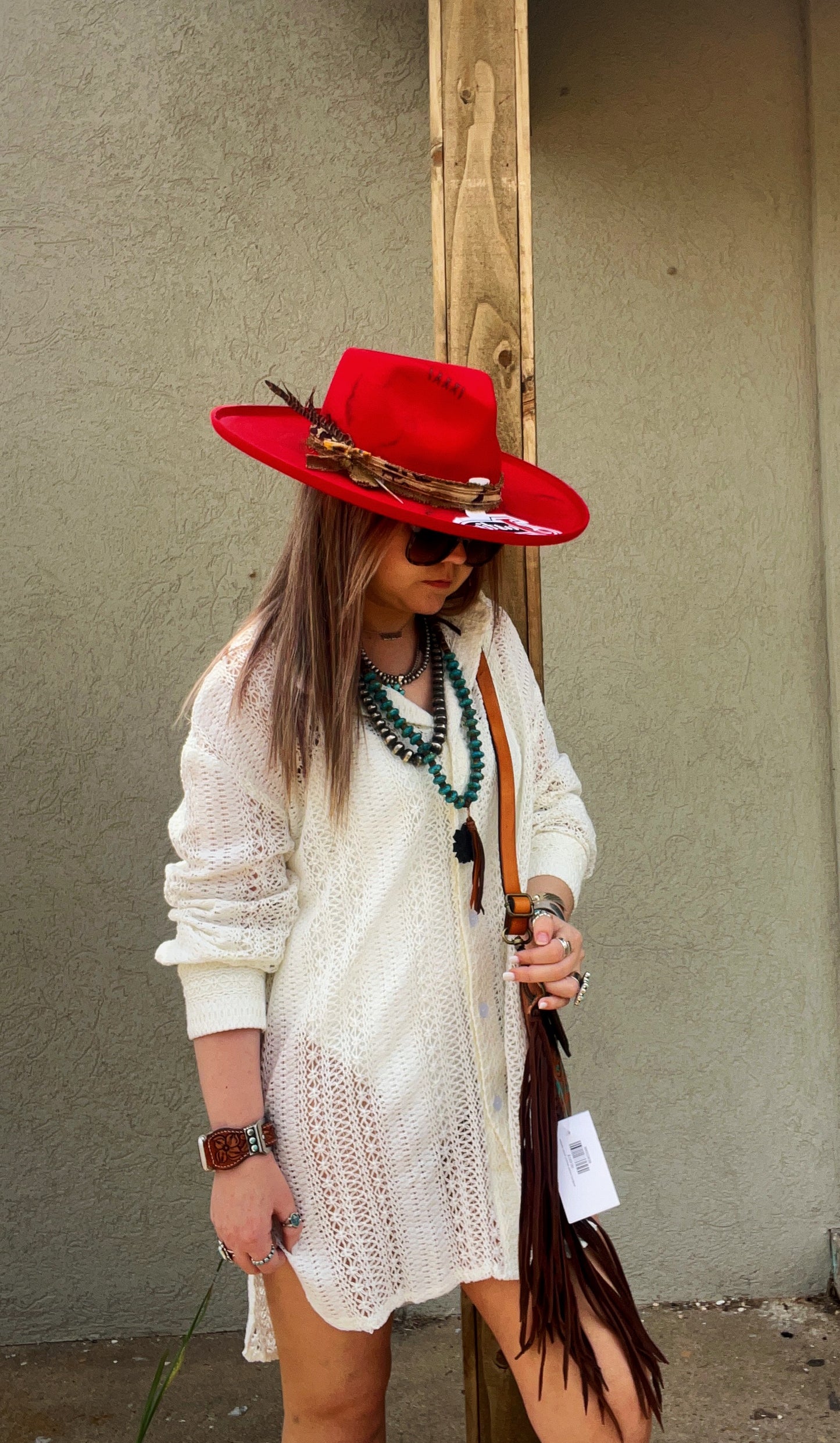 Beige Lace Crochet Collared Tunic Oversized Shirt
