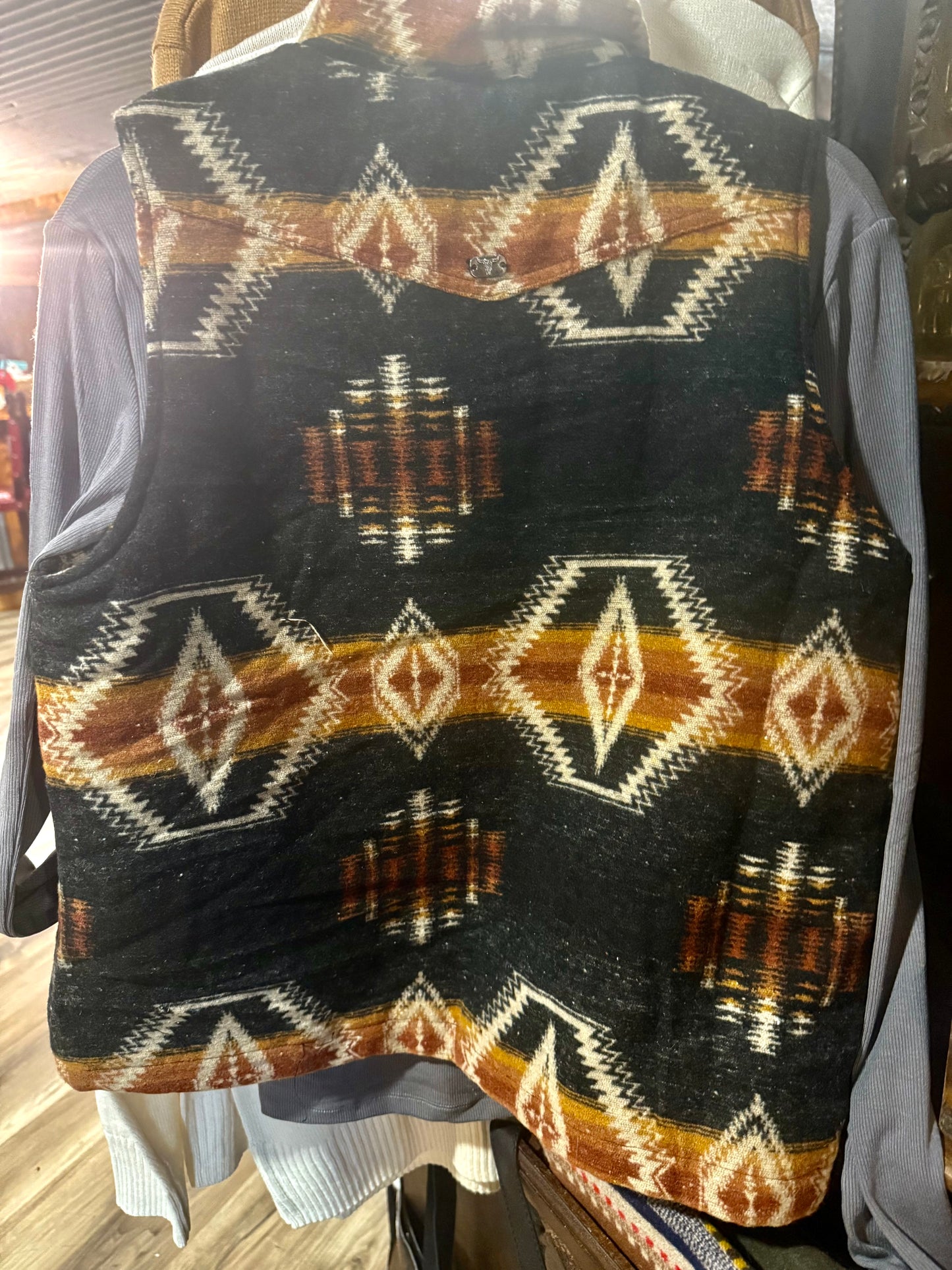 Black Rust Aztec Quilted Lined Xip Up Vest