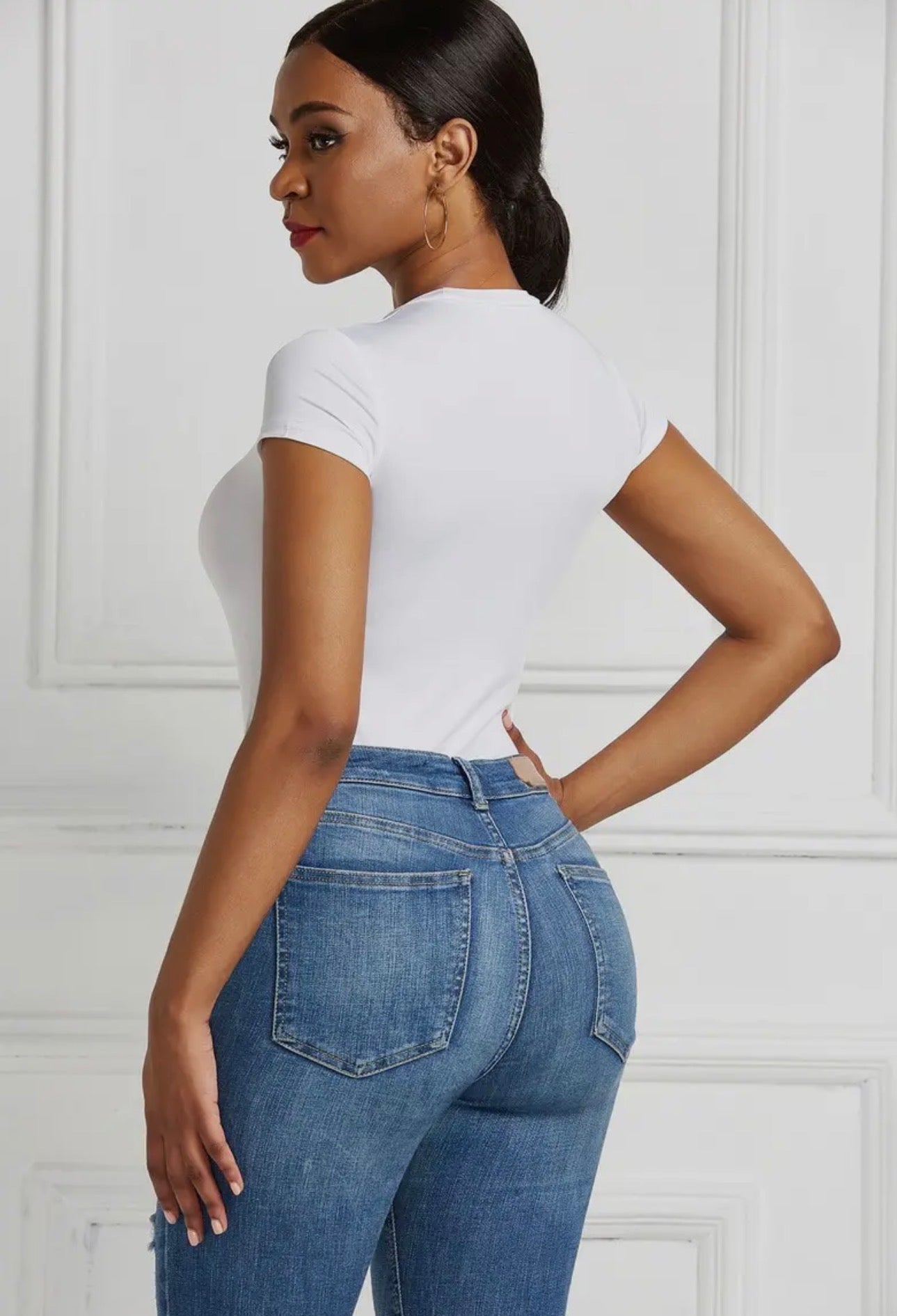 Solid Color Round Neck Short Sleeve Bodysuit