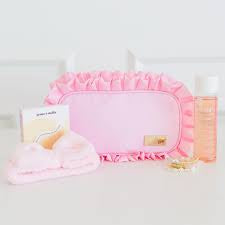 HOLLIS RUFFLED NYLON LARGE CLEAR WINDOW POUCH (monogram available)