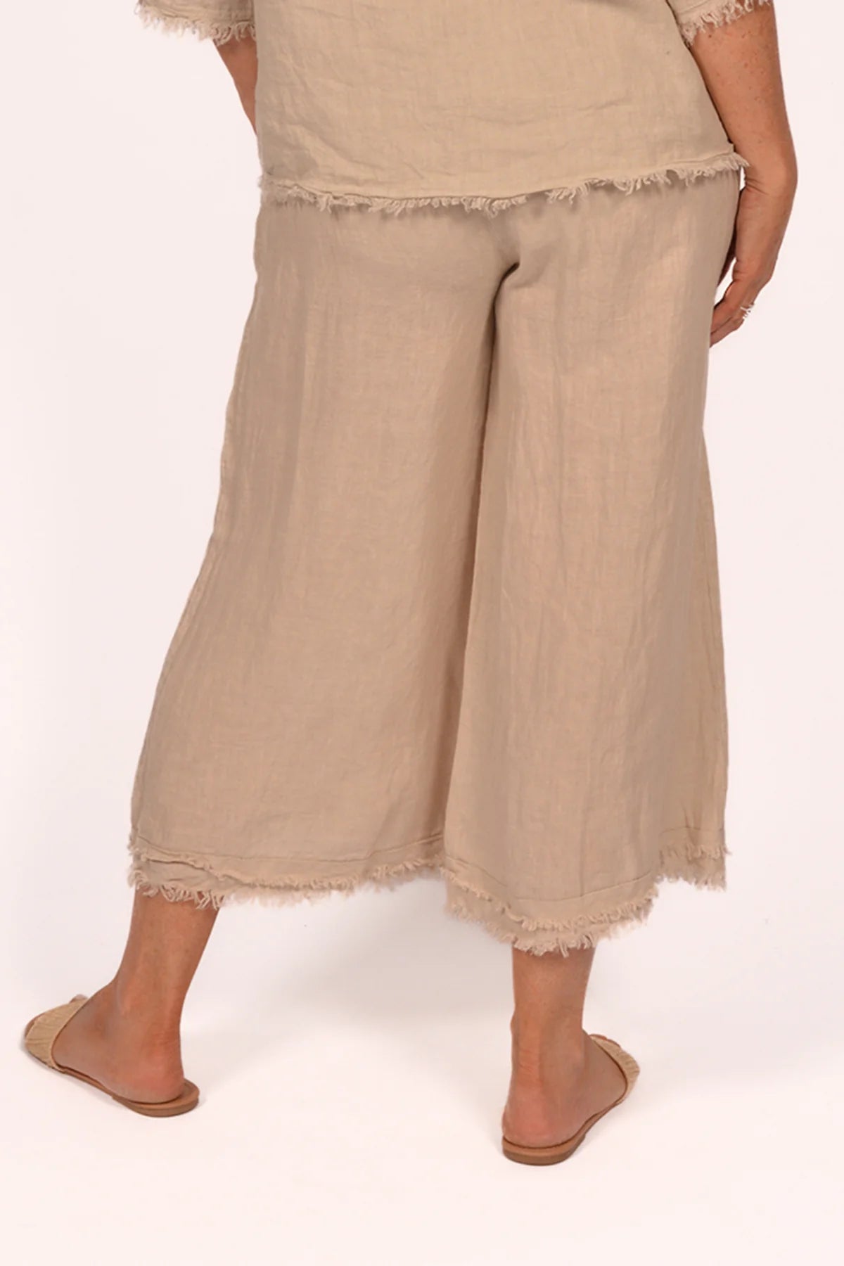 BE LINEN FRAYED EDGE PANTS Italy Collection O/S